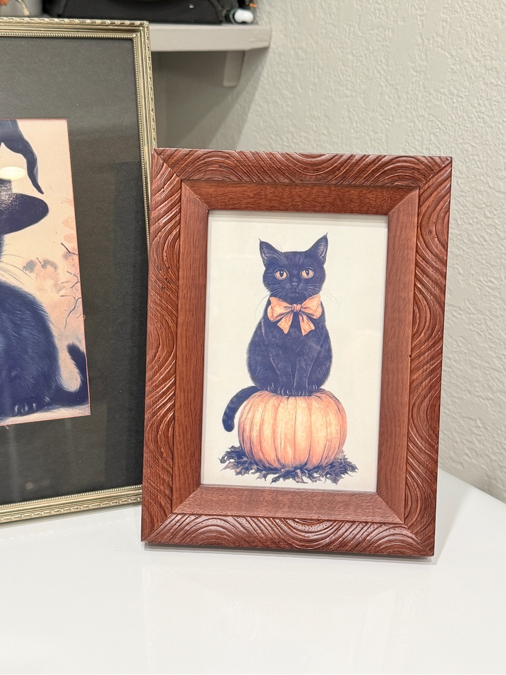 Vintage Framed Black Cat Halloween Decor- Set of 4 - Picture 7 of 15